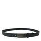 Black Leather Silver Rectangle Buckle Belt