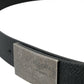 Black Leather Silver Rectangle Buckle Belt