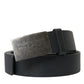 Black Leather Silver Rectangle Buckle Belt