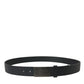 Black Leather Silver Rectangle Buckle Belt