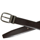 Dark Brown Leather Silver Metal Buckle Belt