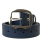 Blue Calf Leather Silver Metal Buckle Belt