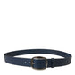 Blue Calf Leather Silver Metal Buckle Belt