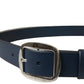 Blue Calf Leather Silver Metal Buckle Belt