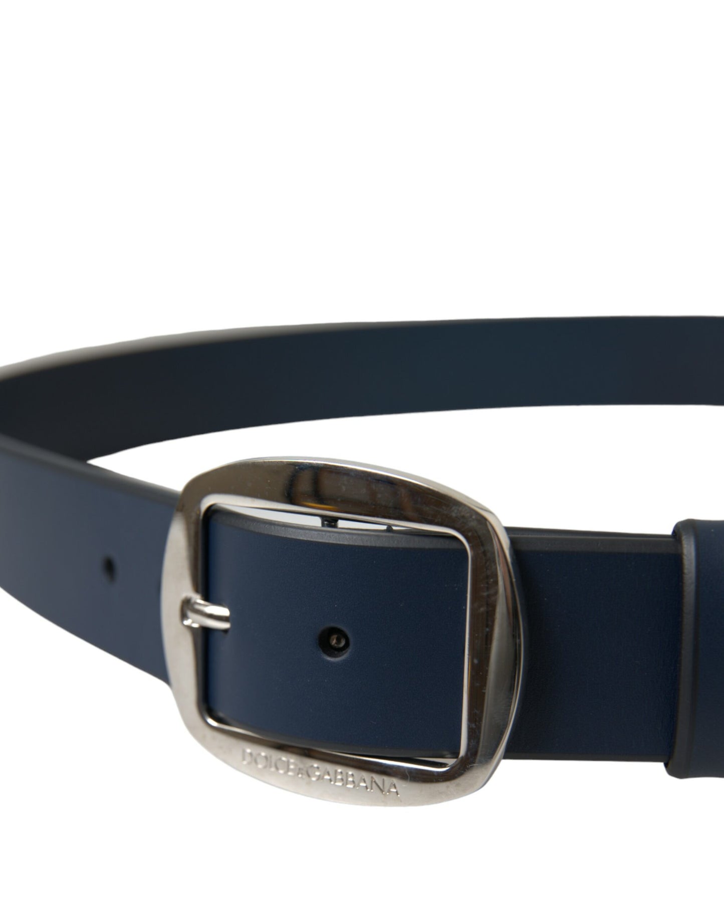 Blue Calf Leather Silver Metal Buckle Belt