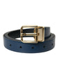 Blue Calf Leather Gold Metal Buckle Belt