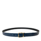 Blue Calf Leather Gold Metal Buckle Belt