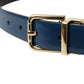 Blue Calf Leather Gold Metal Buckle Belt