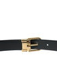 Blue Calf Leather Gold Metal Buckle Belt