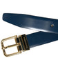 Blue Calf Leather Gold Metal Buckle Belt