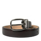 Dark Brown Leather Silver Metal Buckle Belt