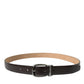 Dark Brown Leather Silver Metal Buckle Belt