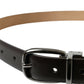 Dark Brown Leather Silver Metal Buckle Belt