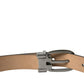 Dark Brown Leather Silver Metal Buckle Belt