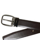 Dark Brown Leather Silver Metal Buckle Belt