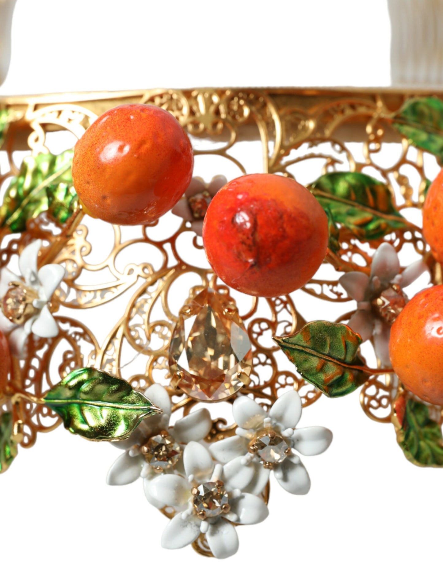 Gold Brass Crystal Sicily Orange ARANCE Head Tiara Crown