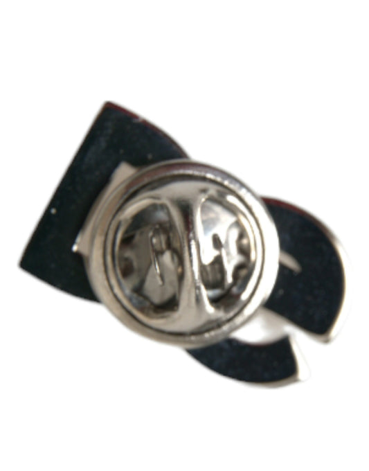 Black DG Logo Silver Tone Brass Pin Brooch