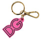 Pink Rubber Gold Tone Metal DG Logo Keyring Keychain