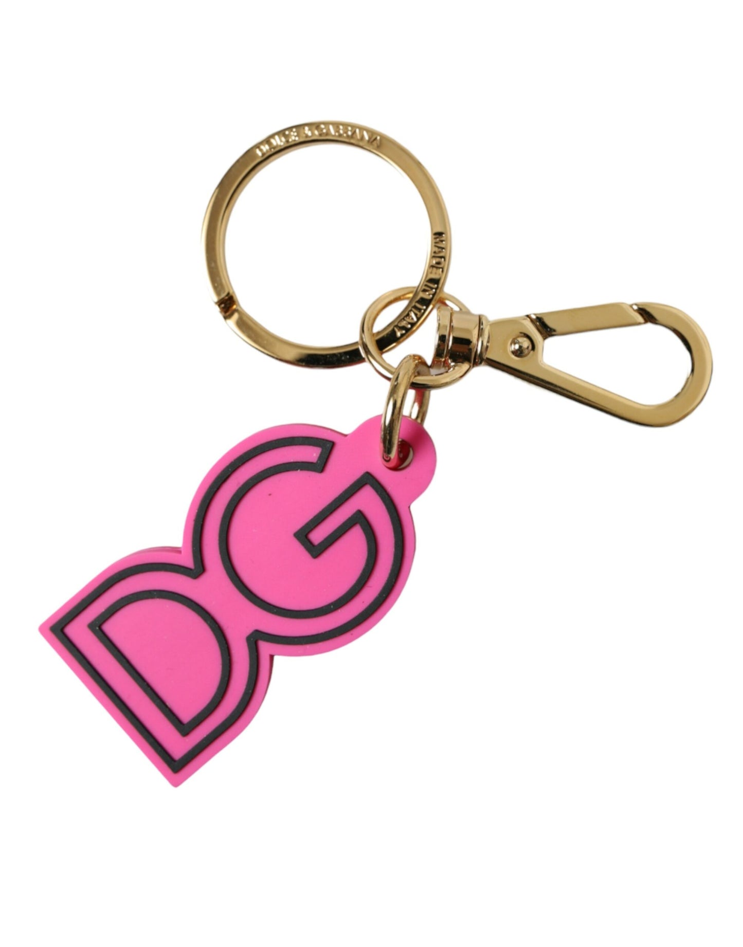 Pink Rubber Gold Tone Metal DG Logo Keyring Keychain