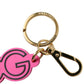 Pink Rubber Gold Tone Metal DG Logo Keyring Keychain