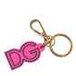 Pink Rubber Gold Tone Metal DG Logo Keyring Keychain