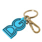 Blue Rubber Gold Tone Metal DG Logo Keyring Keychain