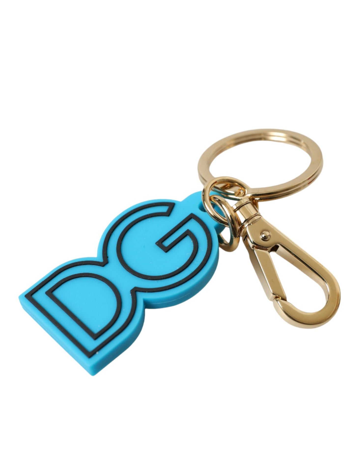 Blue Rubber Gold Tone Metal DG Logo Keyring Keychain