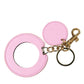 Pink Calf Leather Gold Metal Logo Print Keyring Keychain