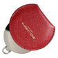 Red Calfskin Leather Round Logo Hand Mirror Holder