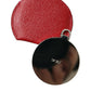 Red Calfskin Leather Round Logo Hand Mirror Holder