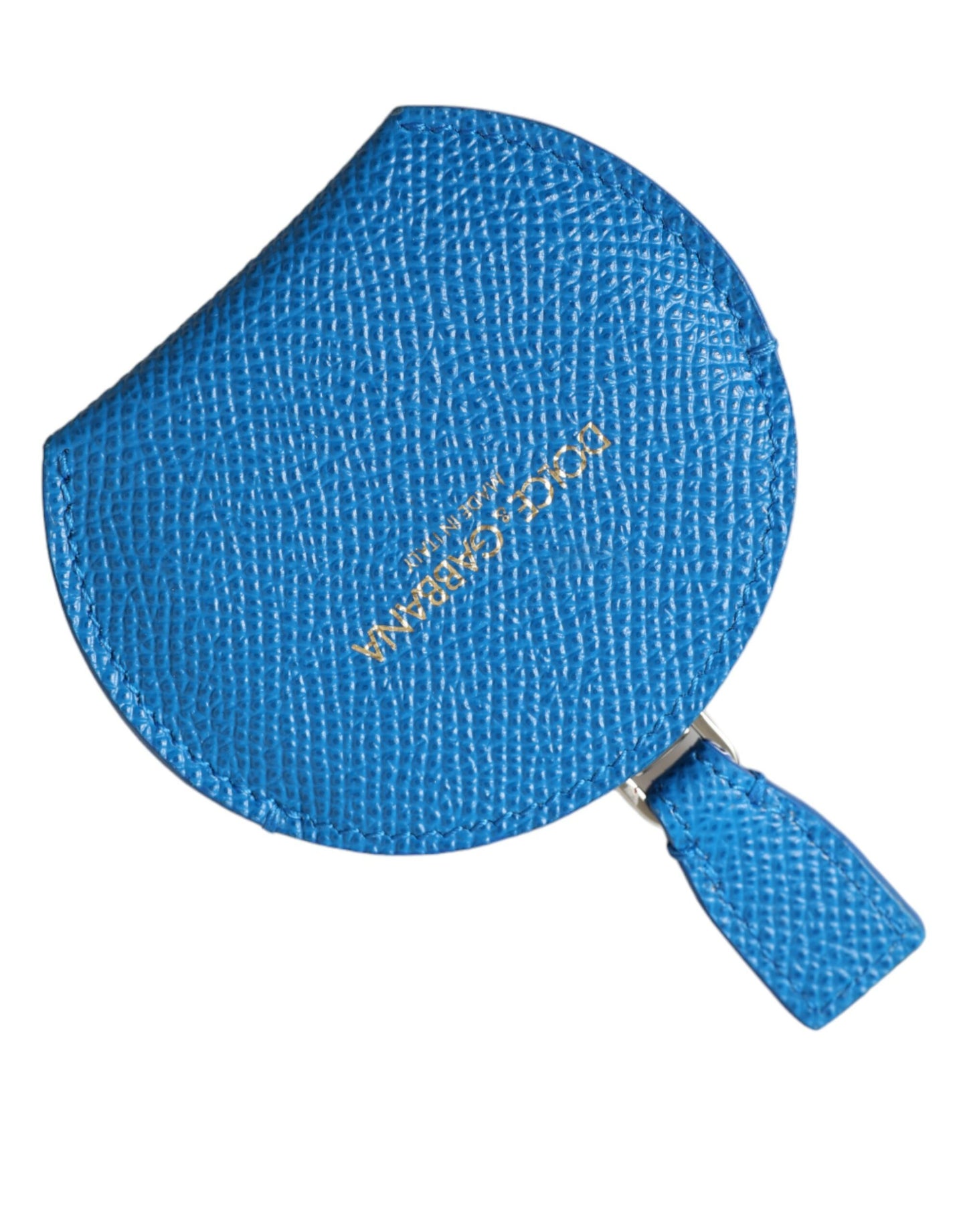 Blue Calfskin Leather Round Logo Hand Mirror Holder