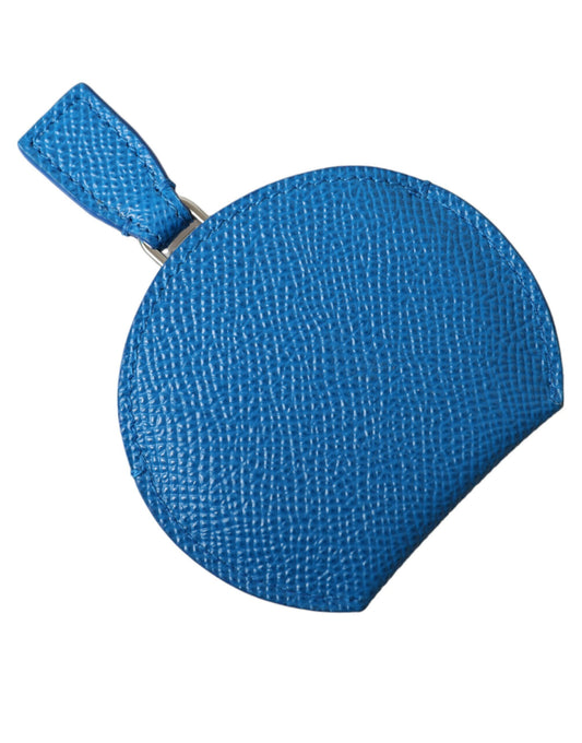 Blue Calfskin Leather Round Logo Hand Mirror Holder