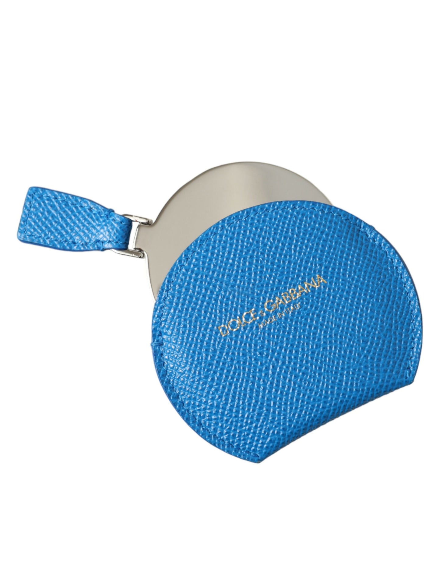 Blue Calfskin Leather Round Logo Hand Mirror Holder