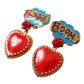 Gold Brass BOOM Cartoon Heart Crystal Clip-On Earrings