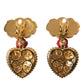 Gold Brass BOOM Cartoon Heart Crystal Clip-On Earrings