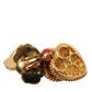 Gold Brass BOOM Cartoon Heart Crystal Clip-On Earrings