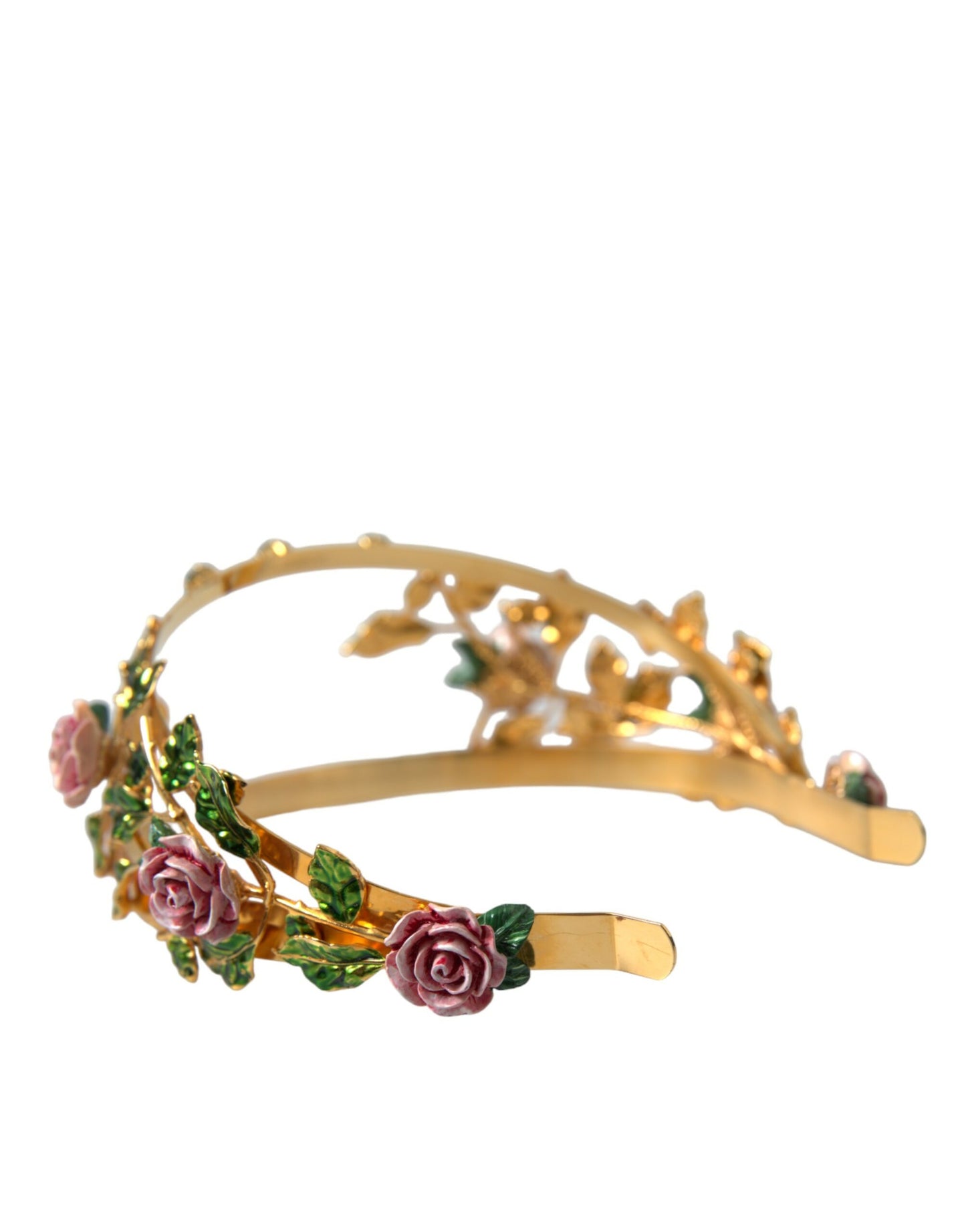 Gold Brass Roses Crystal Embellished Headband Diadem