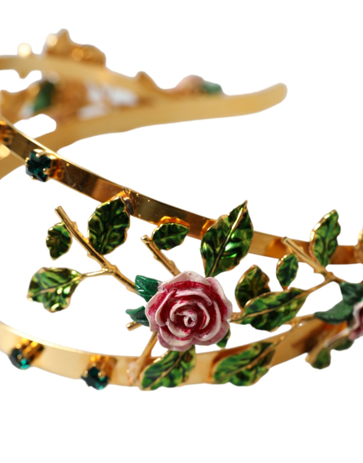 Gold Brass Roses Crystal Embellished Headband Diadem