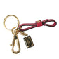 Red Calf Leather Gold Metal Logo Plaque Keyring Keychain