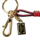 Red Calf Leather Gold Metal Logo Plaque Keyring Keychain