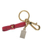 Red Calf Leather Gold Metal Logo Plaque Keyring Keychain