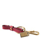 Red Calf Leather Gold Metal Logo Plaque Keyring Keychain