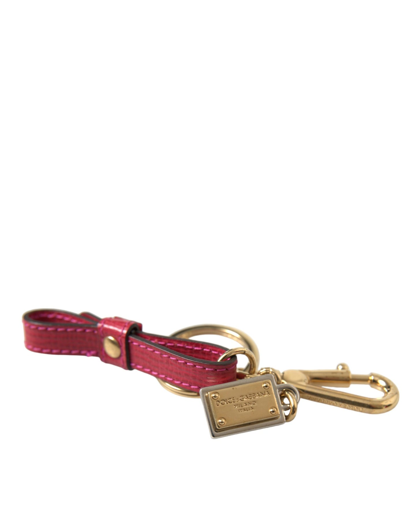 Red Calf Leather Gold Metal Logo Plaque Keyring Keychain