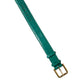 Green Textured Leather Gold Tone Metal Buckle Neckband