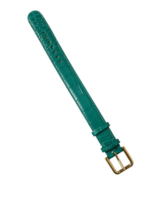 Green Textured Leather Gold Tone Metal Buckle Neckband