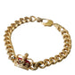 Gold Tone Brass Crown Charm Curb Chain Bracelet