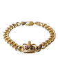 Gold Tone Brass Crown Charm Curb Chain Bracelet