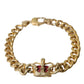 Gold Tone Brass Crown Charm Curb Chain Bracelet