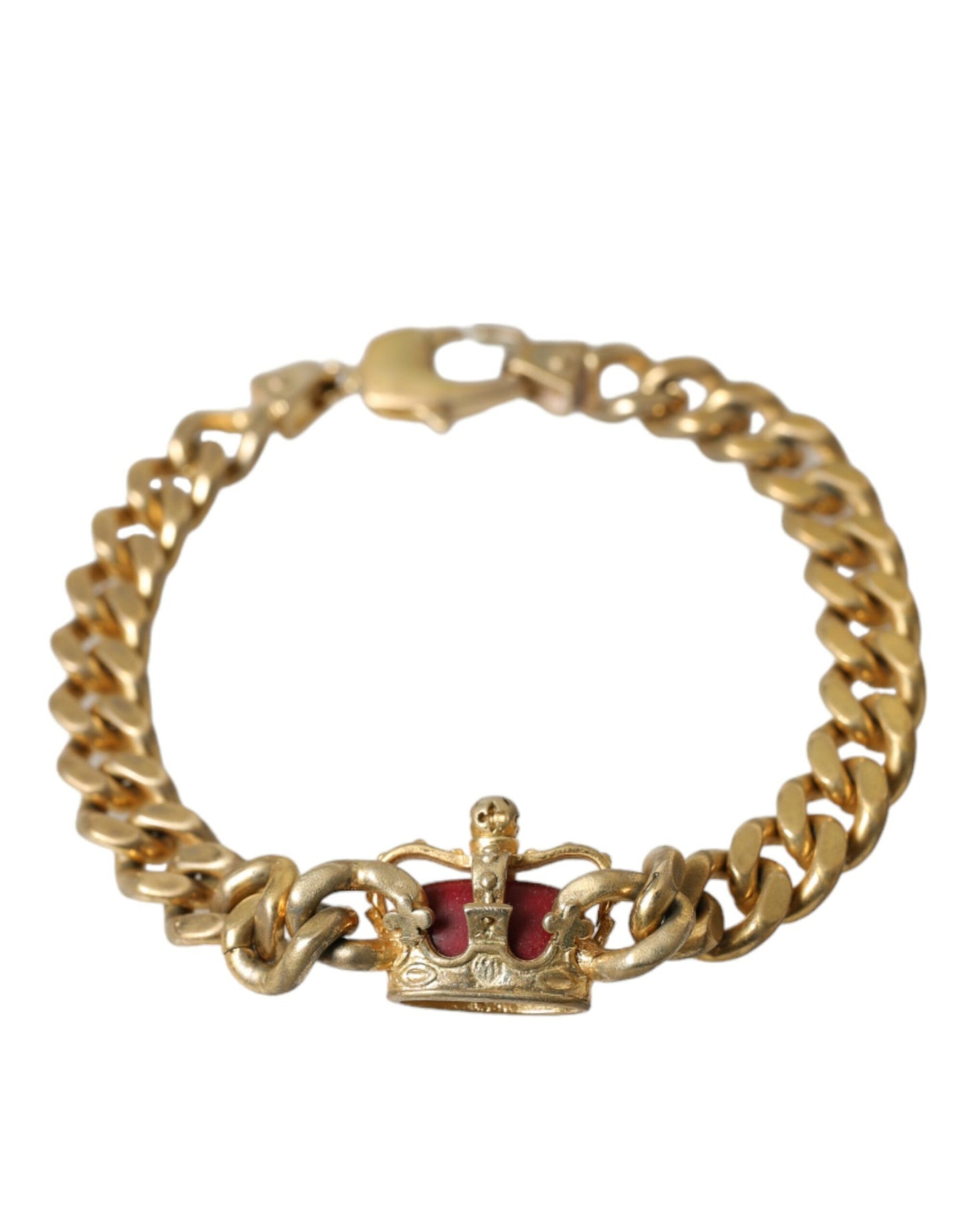 Gold Tone Brass Crown Charm Curb Chain Bracelet