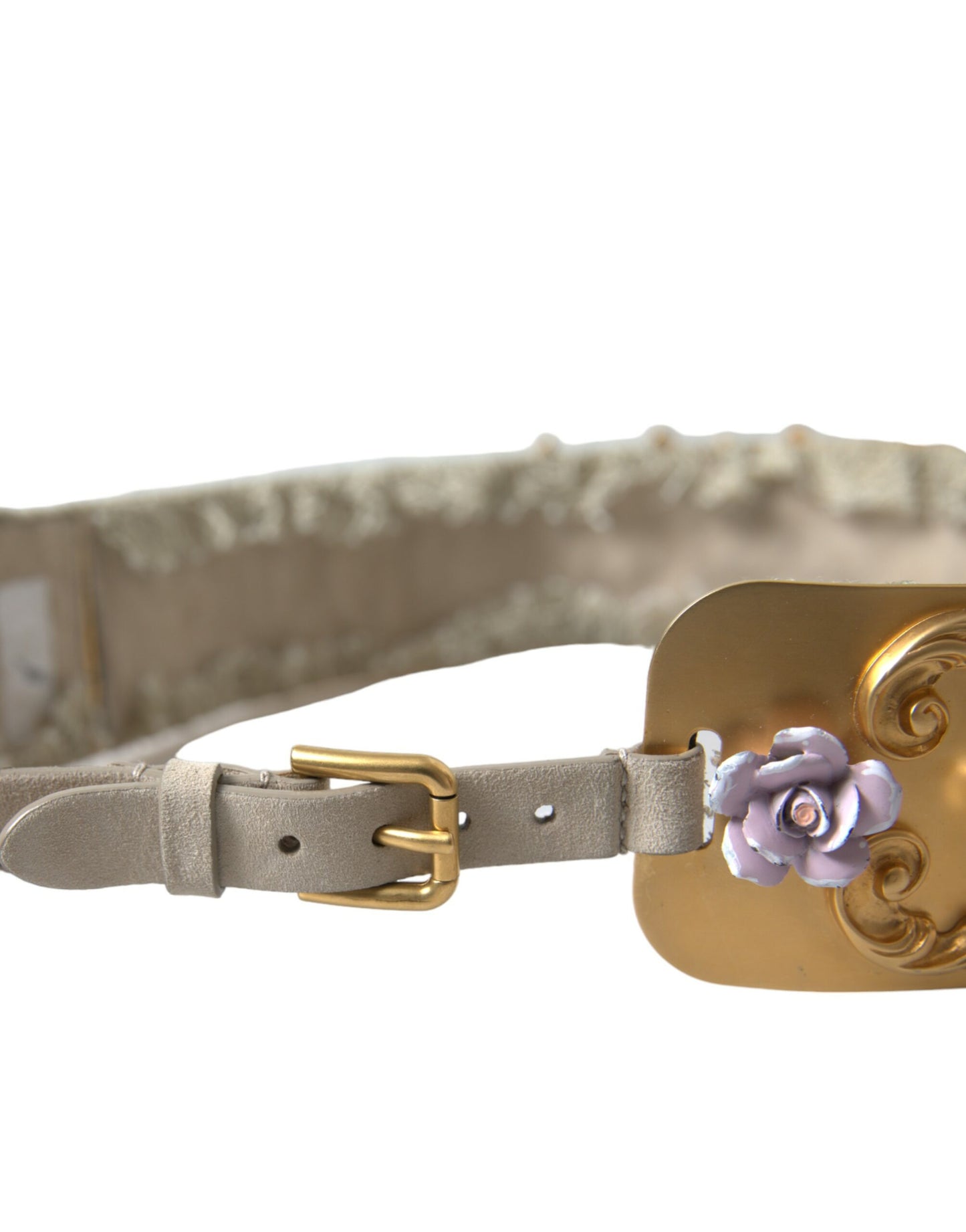 Gold Brass Faux Pearl Floral Embellished Belt